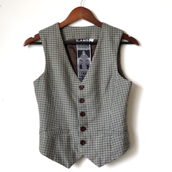 L.A.M.B. Jackets & Blazers - VINTAGE L.A.M.B. Vest Houndstooth Plaid 100% Wool